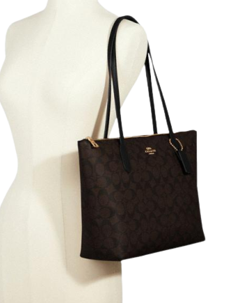 Coach Zip Top Tote In Signature Canvas
