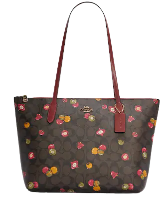 Coach Zip Top Tote In Signature Canvas With Ornament Print Coach Zip Top Tote In Signature Canvas With Ornament Print