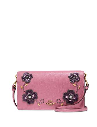 Coach Hayden Foldover Crossbody Leather Sequin Floral Beechwood