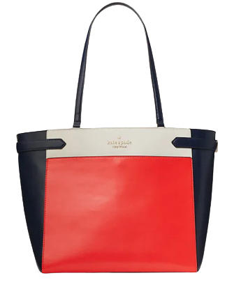 Kate Spade Staci 15 inch Laptop Tote Triple Compartment Leather Colorblock Red