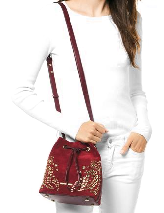 Michael kors cary small grommeted suede bucket bag deals