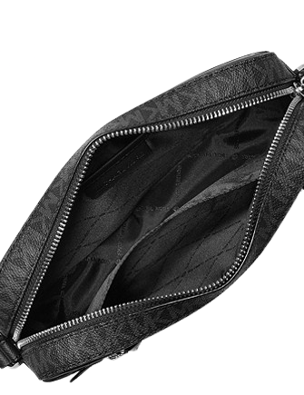 Michael Kors Jet Set Item Large East West Signature Leather Zip Chain Crossbody Handbag (Black )
