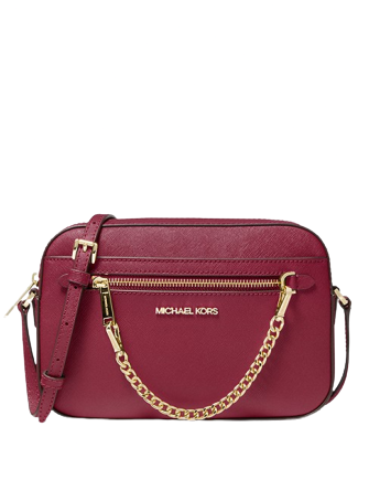 Michael Kors Jet Set Large East West Mulberry Leather Zip Chain Crossbody Bag