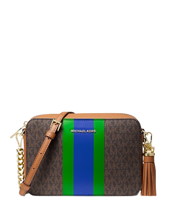 Michael michael kors jet set deals medium logo stripe crossbody bag