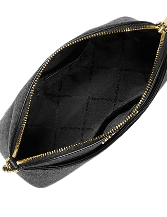 Michael Kors Jet Set Travel Medium Leather Cross Dome Bag Crossbody Black Gold