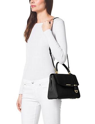 Buy the Michael Kors Ava Small Satchel Crossbody Bag Saffiano Leather Black