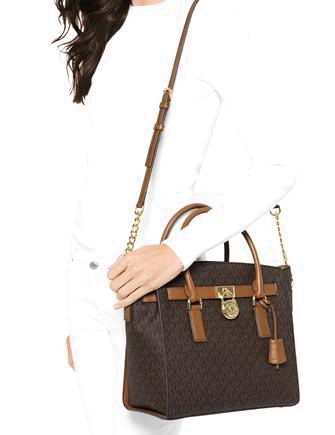 MICHAEL KORS HAMILTON EAST WEST BROWN LEATHER SATCHEL