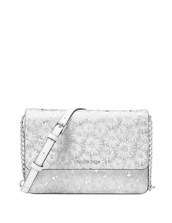 Michael Kors Large Metallic Floral Crossbody Bag - White Silver