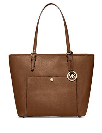 Michael Kors Jet Set Travel Large Top Zip Tote Front Pocket Brown