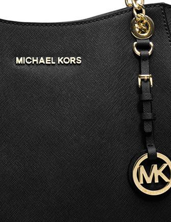 Michael Kors Jet Set Travel Large Top Zip Chain Tote Black Saffiano Leather