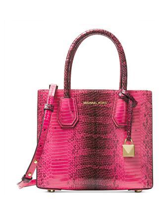 Michael Kors Mercer Medium Messenger Embossed Leather Bag Ultra Pink