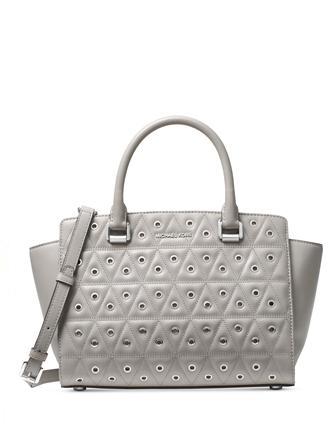 Michael Kors Selma Medium Top-Zip Pearl Grey Satchel Leather