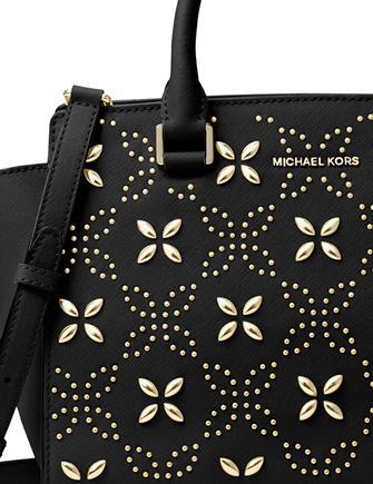 Michael Michael Kors Selma Medium Top Zip Studded Floral Satchel
