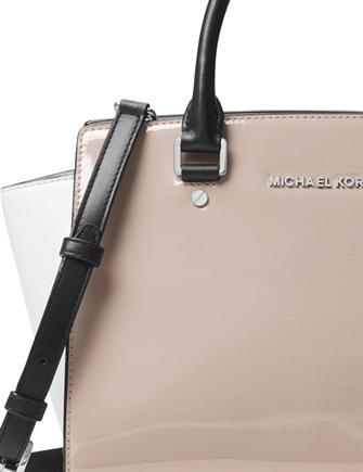 Michael Kors Selma Medium Messenger Leather Crossbody Bag (Cement
