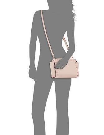 Michael Kors Selma Studded Medium Leather Messenger Bag Pink