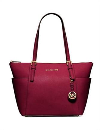 Michael Kors Jet Set Travel Large Saffiano Leather Top-zip Tote In Cherry