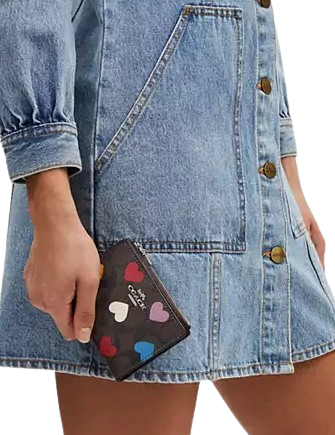 Coach Bifold Wallet In Signature Canvas With Heart Print