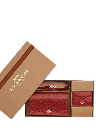 Coach Boxed Anna Foldover Clutch Crossbody And Card Case Set In Signature Leather