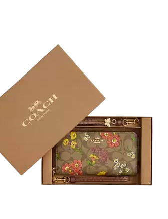 Coach Boxed Long Zip Around Wallet In Signature Canvas With Floral Print