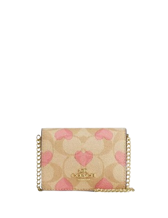 Coach Boxed Mini Wallet On A Chain In Signature Canvas With Heart Print