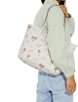 Coach City Tote In Signature Canvas With Hula Print