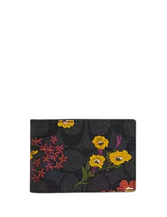Coach Compact Billfold Wallet In Signature Canvas With Floral Print