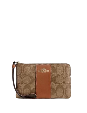 Coach Corner Zip Wristlet In Signature Canvas