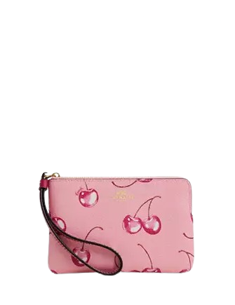 Coach Corner Zip Wristlet With Cherry Print