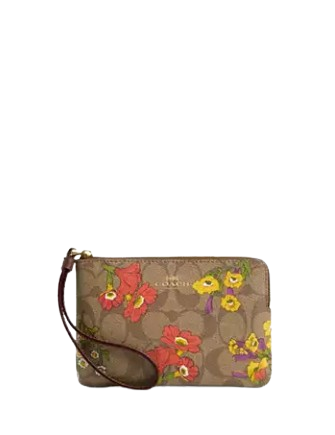 Coach Corner Zip Wristlet In Signature Canvas With Floral Print