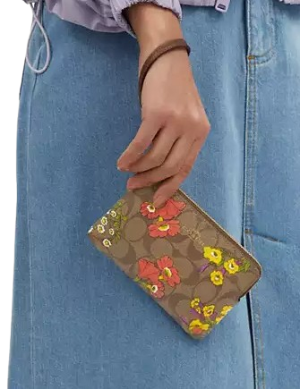 Coach Corner Zip Wristlet In Signature Canvas With Floral Print