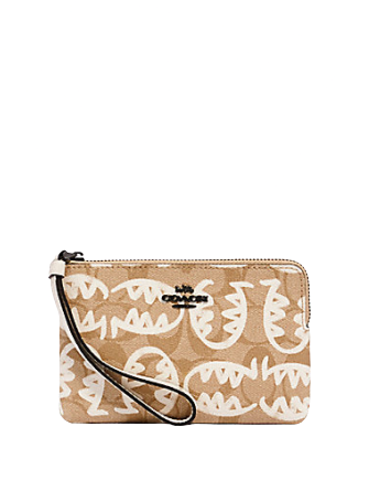 Coach Corner Zip Wristlet In Signature Canvas With Rexy By Guang Yu