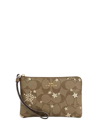 Coach Corner Zip Wristlet In Signature Canvas With Star And
