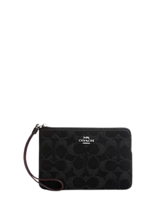 Coach Corner Zip Wristlet In Signature Denim