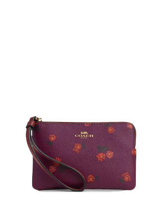 Coach Corner Zip Wristlet With Country Floral Print