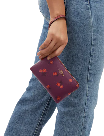 Coach Corner Zip Wristlet With Country Floral Print