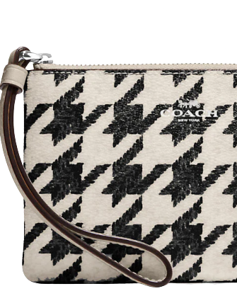 Coach Corner Zip Wristlet With Houndstooth Print