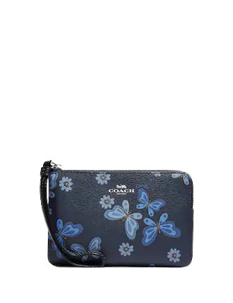 Coach Corner Zip Wristlet With Lovely Butterfly Print