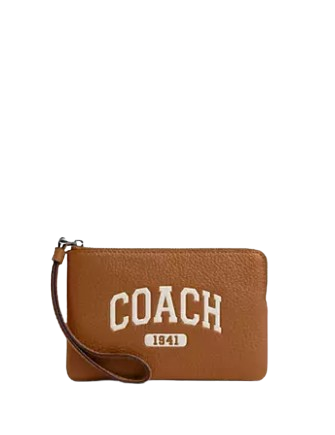 Coach Corner Zip Wristlet With Varsity