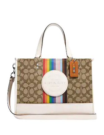 Coach Dempsey Carryall In Signature Jacquard With Rainbow Stripe And Coach Patch