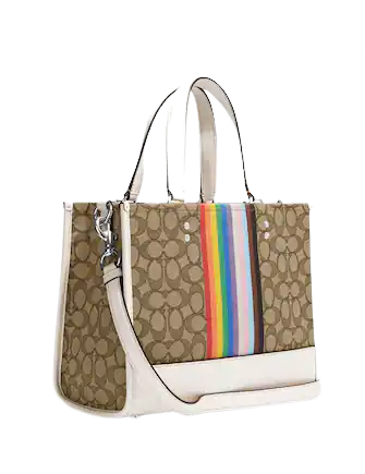 Coach Dempsey Carryall In Signature Jacquard With Rainbow Stripe And Coach Patch