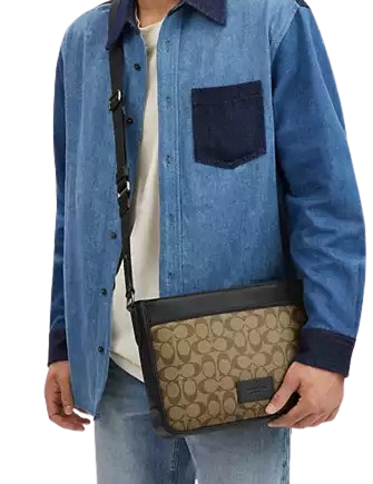 Coach CH078 District Crossbody Bag in Signature Canvas in Khaki Black