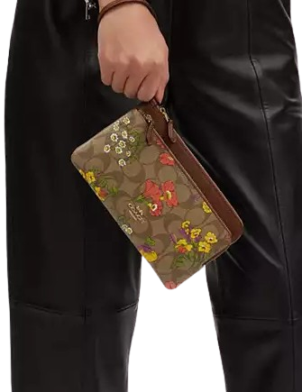 Coach Double Zip Wallet In Signature Canvas With Floral Print