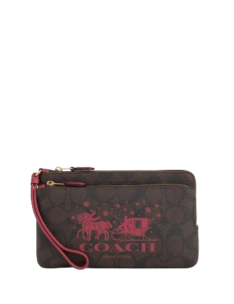 ポーチ Coach CAP25 Double Zip Wallet With Horse And Carriage Coach Women's Large Double Zip Wallet in Signature Canvas