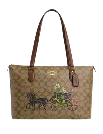 Coach Gallery Tote In Signature Canvas With Floral Horse And Carriage