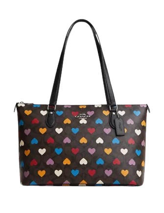 Coach Gallery Tote In Signature Canvas With Heart Print