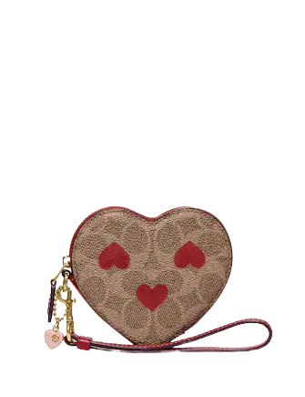 Coach Heart Wristlet In Signature Canvas With Heart Print
