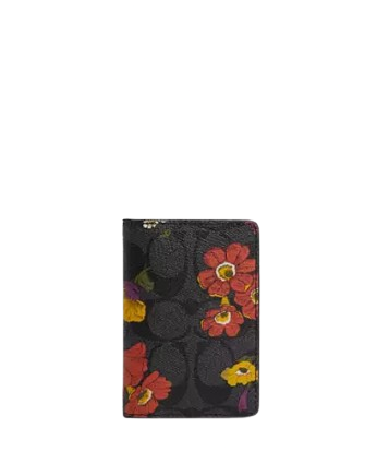 Coach Id Wallet In Signature Canvas With Floral Print