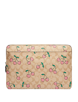 Coach Laptop Sleeve In Signature Canvas With Heart Cherry Print