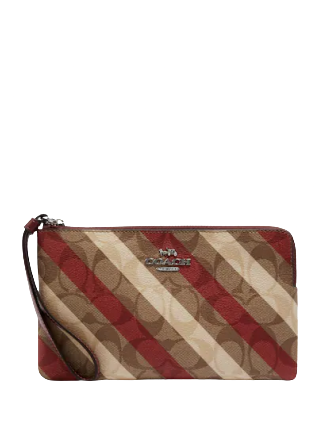 Coach Large Corner Zip Wristlet In Signature Canvas With Diagonal Stripe Print