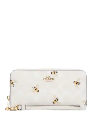Coach Long Zip Around Wallet In Signature Canvas With Bee Print